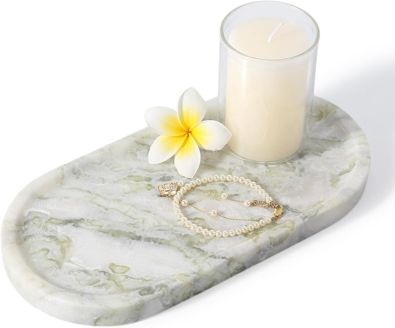 Koville Marble Vanity Tray for Bathroom Countertop, Green Marble Bathroom Tray Perfume Trays for Dresser, Stone Jewelry Dish Stone Trays for Kitchen Counter, Candle Holder for Home Decor - Image 1